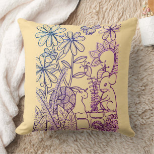 Coussin Fleurs, souris et escargot et plaid retour