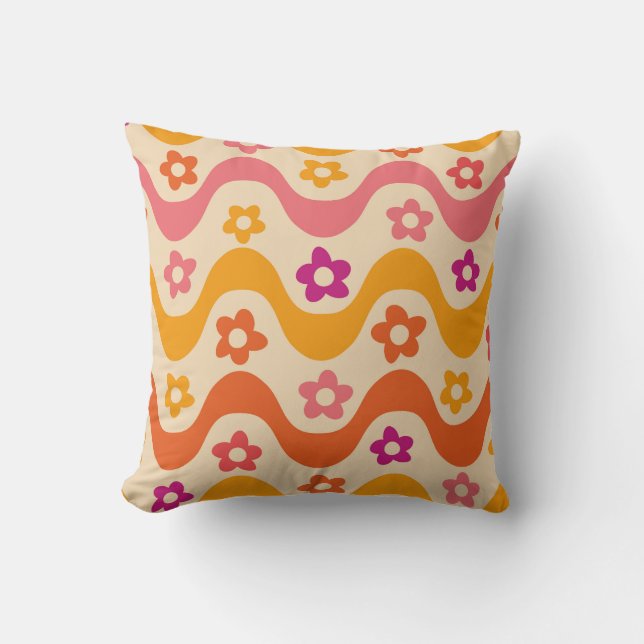 Coussin Fleurs Super mignonnes motif sur ondes rétro (Recto)