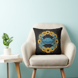 Coussin Fleurs Suzanne À Oeil Noir Et Crustacé Bleu