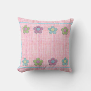 Coussin Fleurs texturées rose bleu vert
