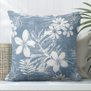 Coussin Fleurs tropicales bleues et blanches Lancer l'orei