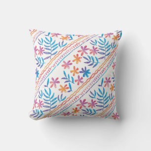 Coussin Fleurs tropicales dessinées à la main, motif feuil