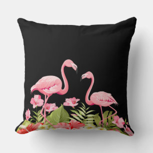 Coussin Fleurs tropicales et design de flamants roses