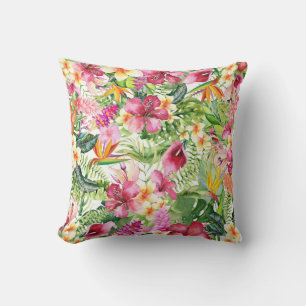 Coussin Fleurs tropicales et feuilles florales hawaïennes