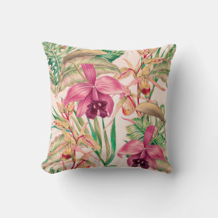 Coussin Fleurs tropicales, fleur d'orchidées, feuilles de 