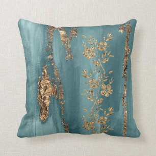 Coussin Fleurs Turquoise et Gold