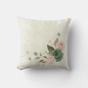 Coussin fleurs vert sauge rose blush