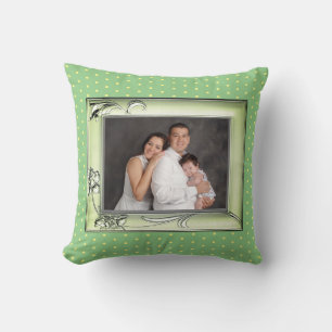 Coussin Fleurs vertes Image du cadre photo Dots jaunes Ver