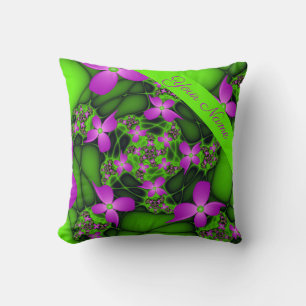 Coussin Fleurs Vertes Roses Néon Abstraites Modernes Nom