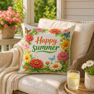 Coussin Fleurs vibrantes de Zinnia Bon Été Blanc