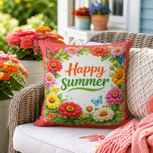 Coussin Fleurs vibrantes de Zinnia Été heureux Rouge
