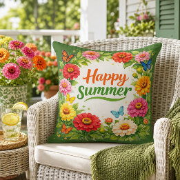 Coussin Fleurs vibrantes de Zinnia Été heureux Vert