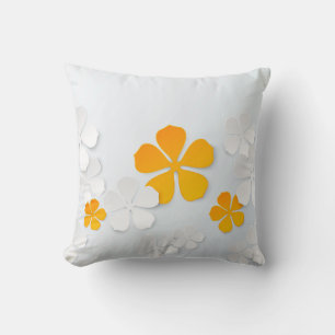 Coussin Fleurs Vinca Blancs Et Jaunes Jaunes Jetant Des Or