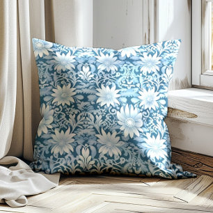 Coussin Fleurs vintage bleues poussiéreuses élégantes