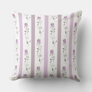 Coussin Fleurs vintage motif rayé blanc beige rose