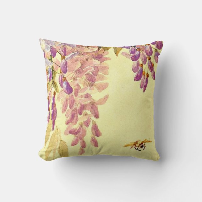 Coussin Fleurs Violettes Avec Abeille Art De Restauration  (Recto)