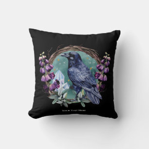 Coussin Fleurs violettes Corbeau céleste cristaux couronne