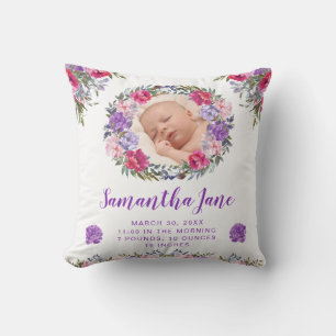 Coussin Fleurs violettes et roses à l'aquarelle Photo de b