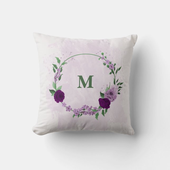 Coussin  fleurs violettes verdure  (Recto)