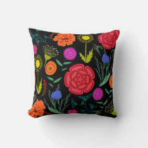 Coussin Fleurs vives et colorées sur le noir