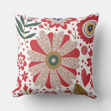 Fleurs vives, Rouge, Beige, Vert