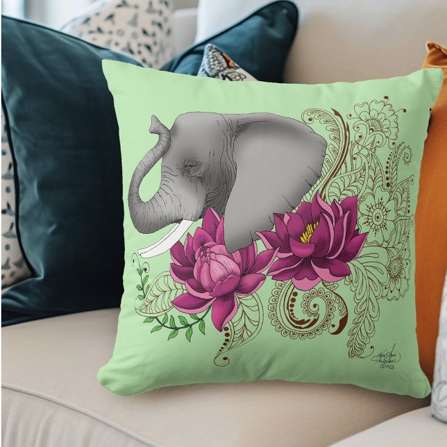 Coussin Fleuves éléphants au henné lotus (Créateur téléchargé)