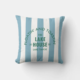 Coussin Floatin' Et Toastin' The Lake House Blue Stripe