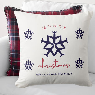 Coussin Flocon d'avion de Noël Aviation Famille Nom