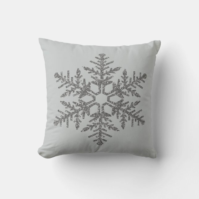 Coussin Flocon de neige argenté de parties scintillantes (Recto)