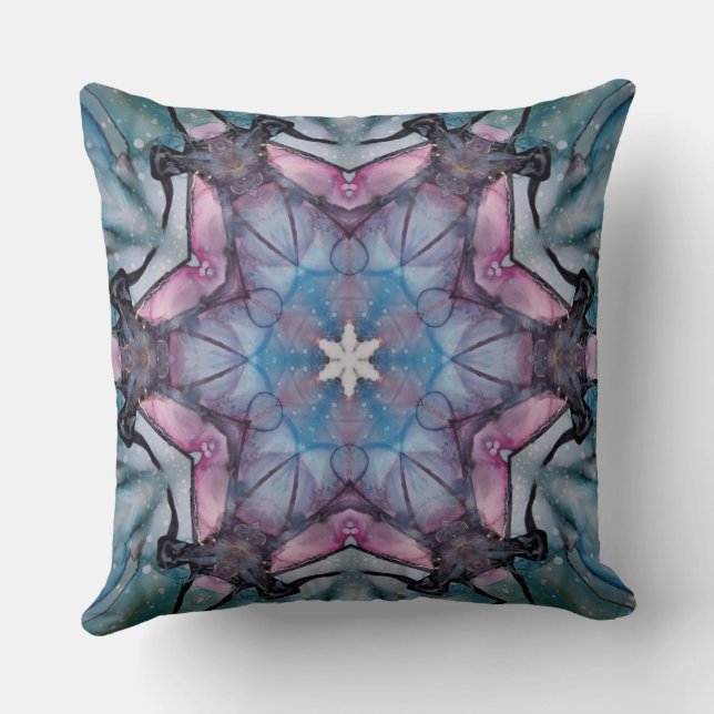 Coussin Flocon de neige floral rose bleu vert (Verso)