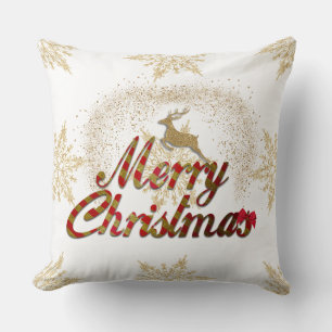 Coussin Flocon de neige Gold Reindeer/Coussin de coeur rou