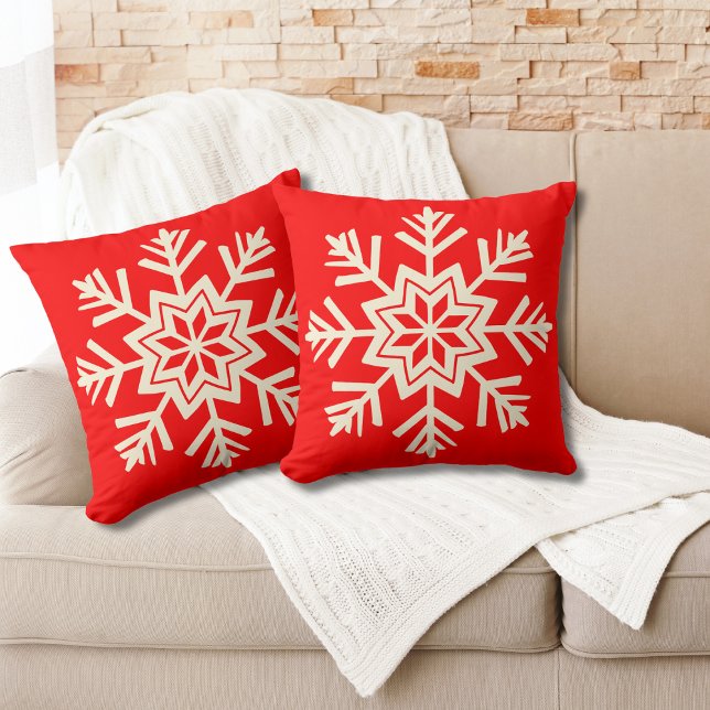 Coussin Flocon de neige Rouge Blanc Noël (Créateur téléchargé)