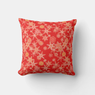 Coussin Flocons de neige géométriques modernes, mandarine