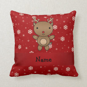 Coussin Flocons de neige nommés personnalisés de rouge d