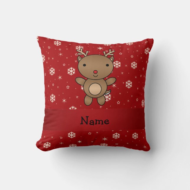 Coussin Flocons de neige nommés personnalisés de rouge de (Recto)