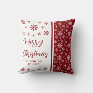 Coussin Flocons de neige rouges Joyeux Noël avec nom de fa