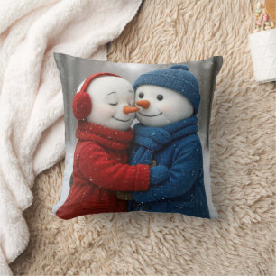 Coussin Flocons de neige sur un couple de bonhommes de nei