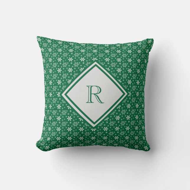 Coussin Flocons de neige verts et blancs Monogram Hiver No (Recto)