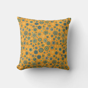 Coussin Flocons de neige vintage sur fond jaune