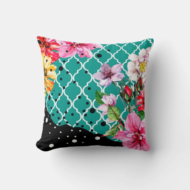 Coussin Flora Brazilica| Floral de carapace rose turquoise (Recto)