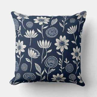 Coussin floraison de saumons blancs et bleus - style impri