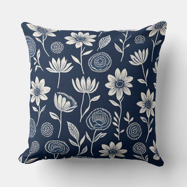 Coussin floraison de saumons blancs et bleus - style impri (Recto)