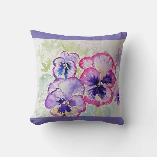 Coussin floral à fleurs violet Pansy (Recto)
