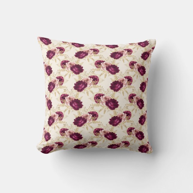 Coussin Floral à la crème rose bordeaux    (Recto)