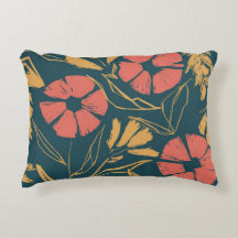 Coussin floral Abstrait en gras - Turquoise, corai