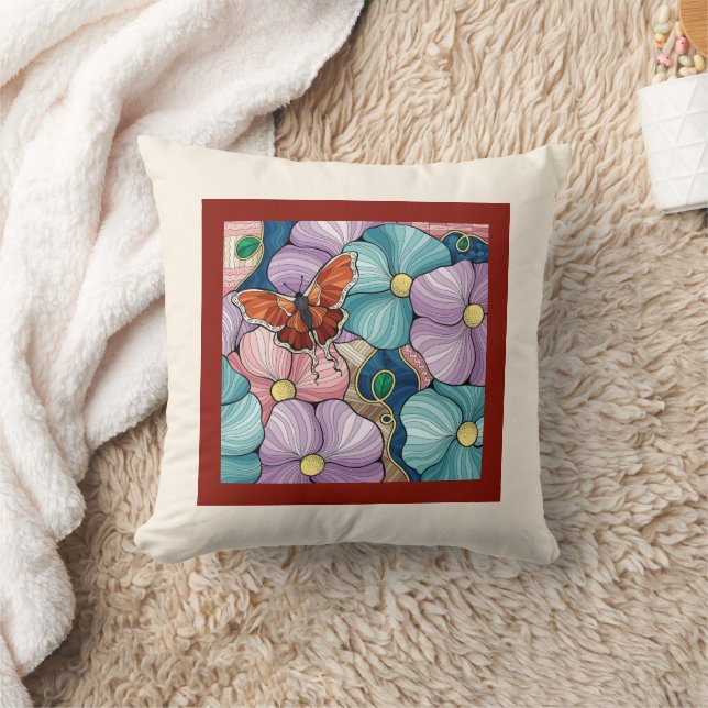 Coussin Floral avec papillon (Couverture)