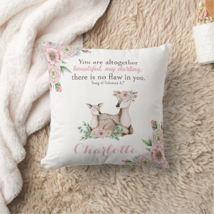 Coussin Floral Baby and Mother Deer Bible Verse Nursery