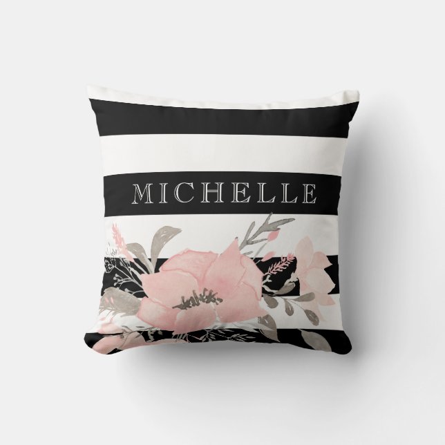 Coussin Floral blanc du noir | personnalisé (Recto)