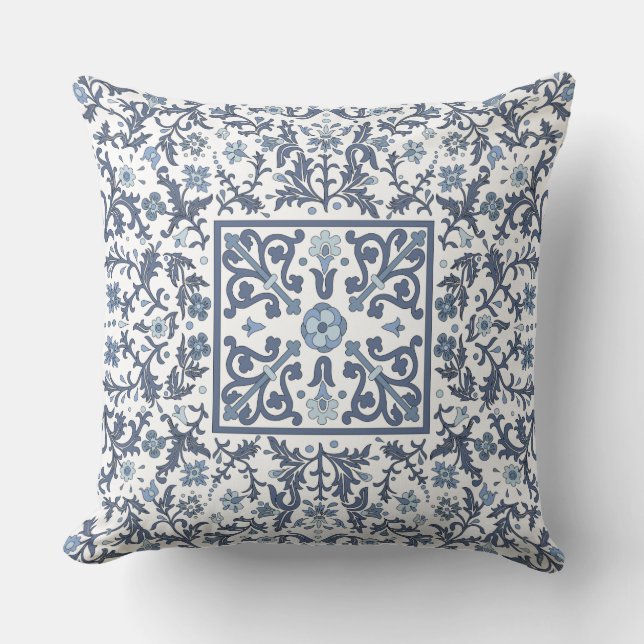 Coussin Floral bleu Denim (Recto)