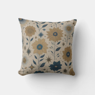 Coussin Floral bleu et or